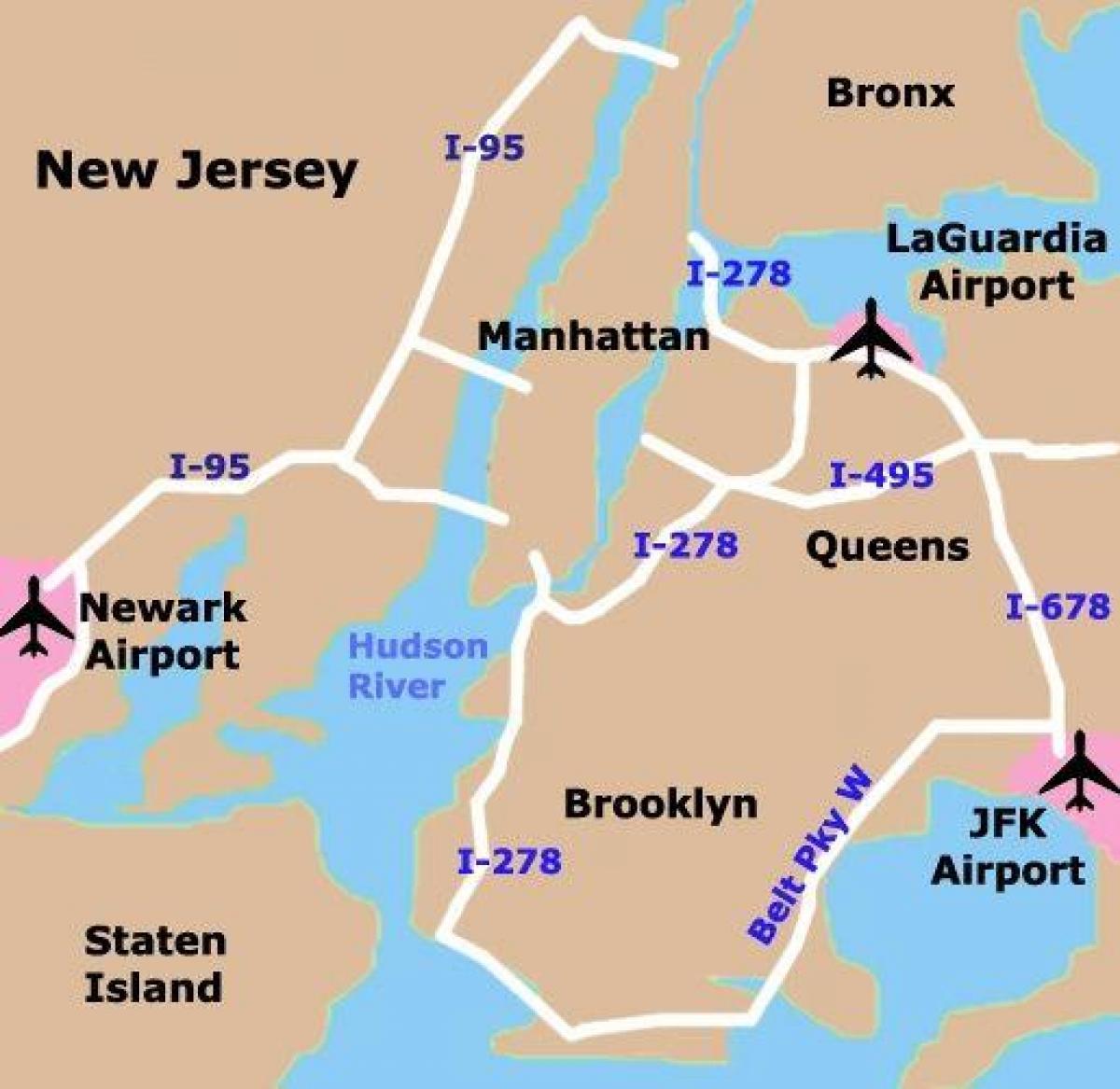 Mapa lotnisk Manhattanu