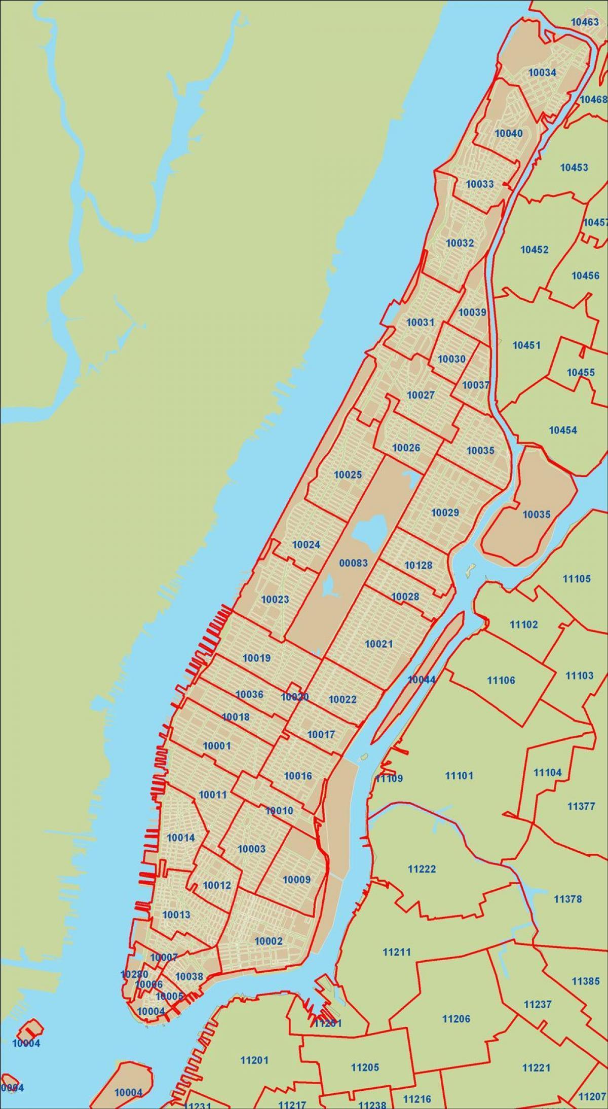 Mapa kodów pocztowych Manhattanu