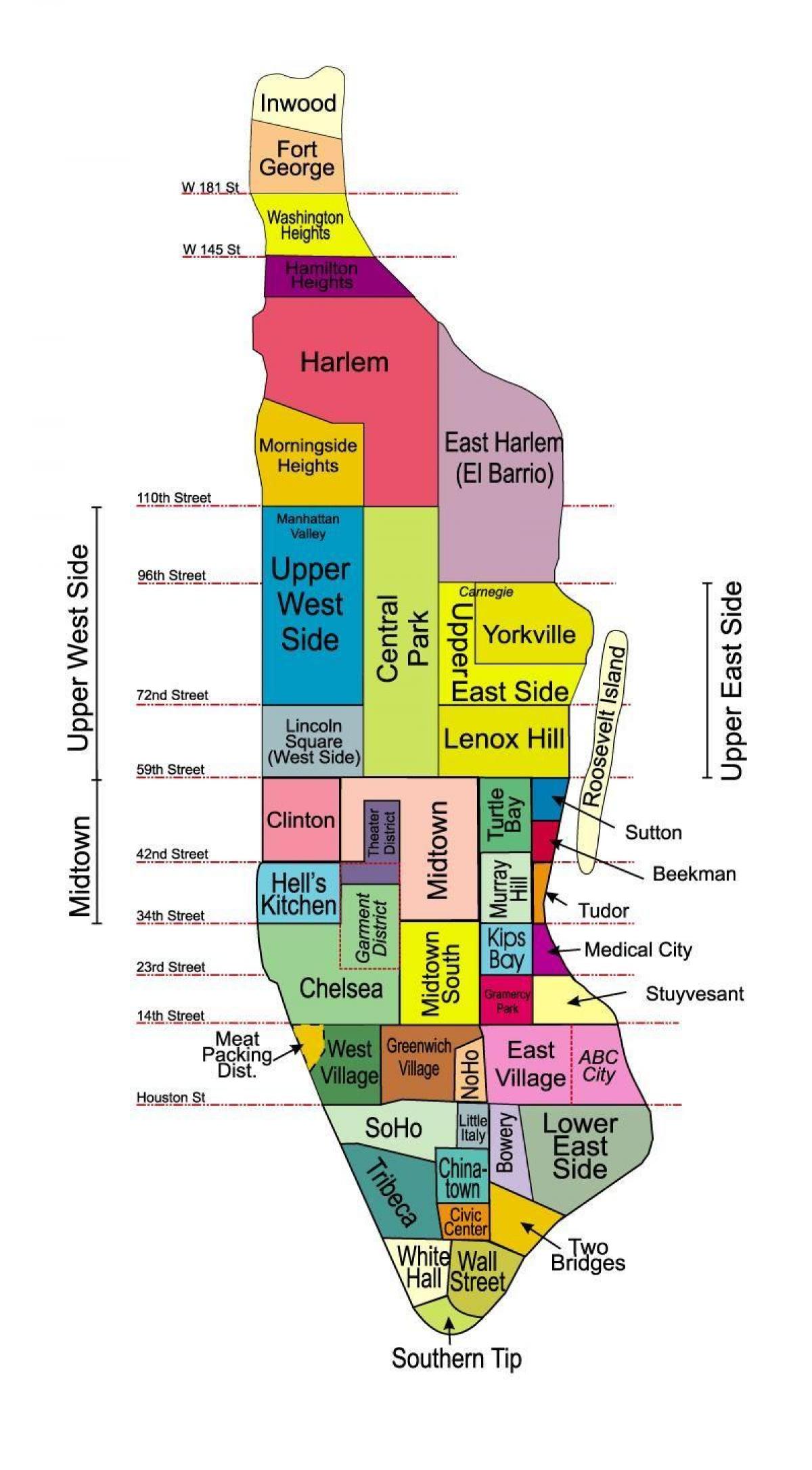 Mapa dzielnic Manhattanu