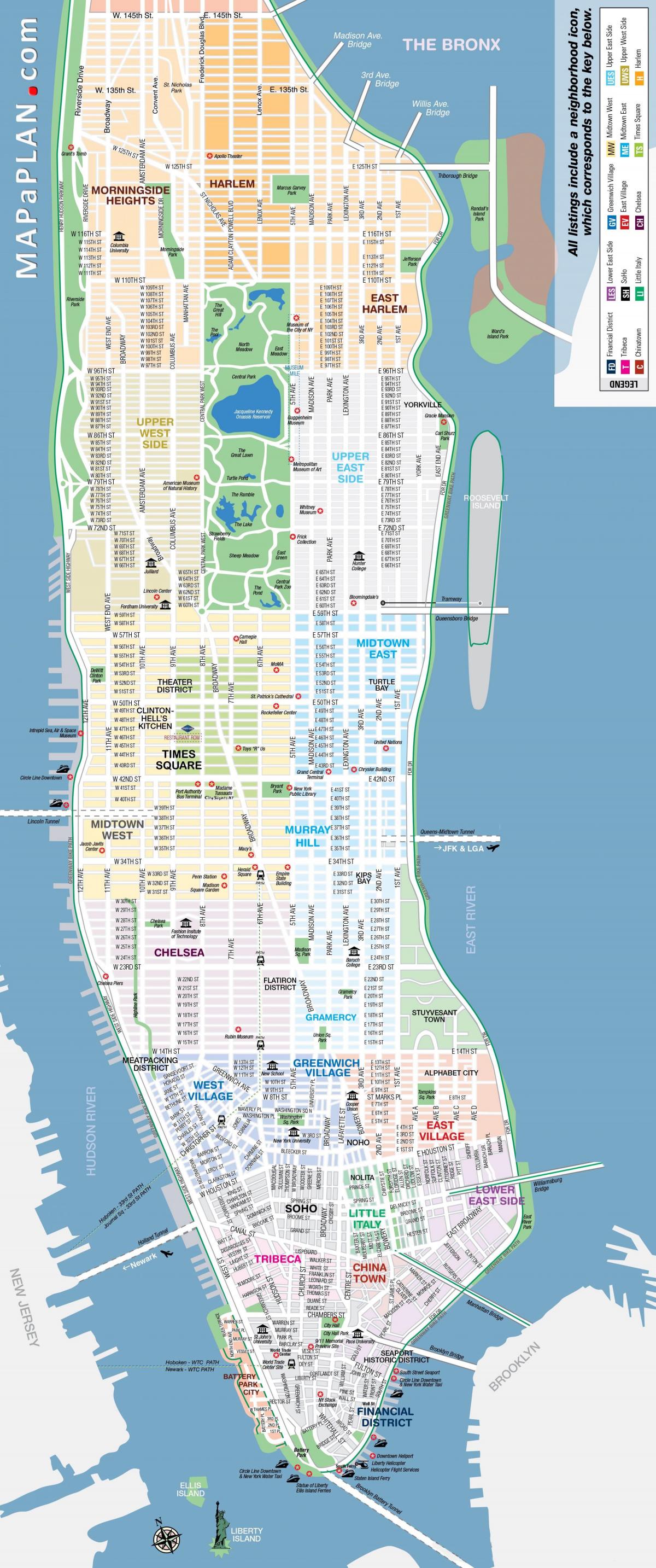Mapa Manhattanu ulice
