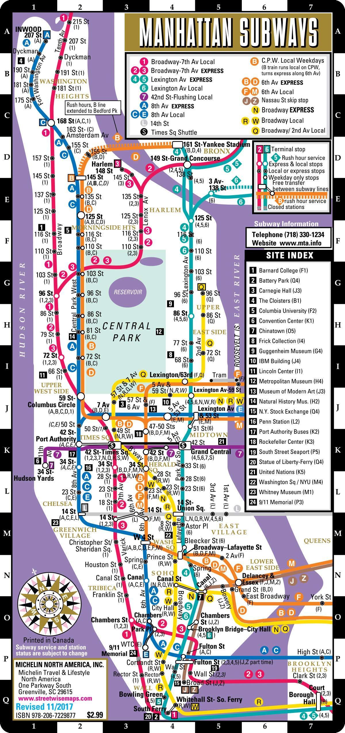 Mapa stacji metra Manhattan