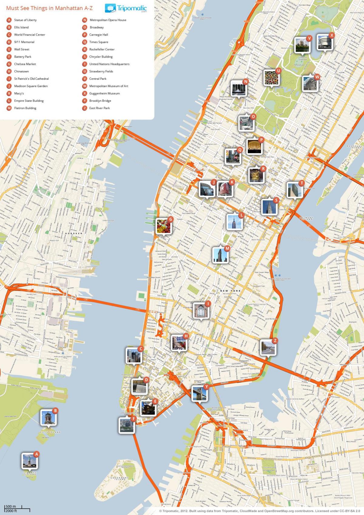 Mapa zwiedzania Manhattanu
