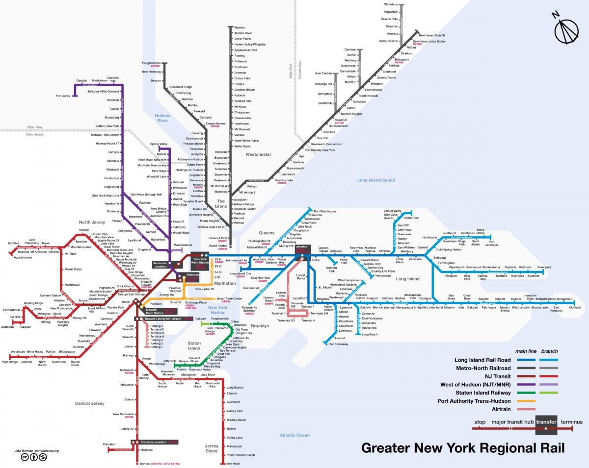 Mapa stacji kolejowych Manhattanu